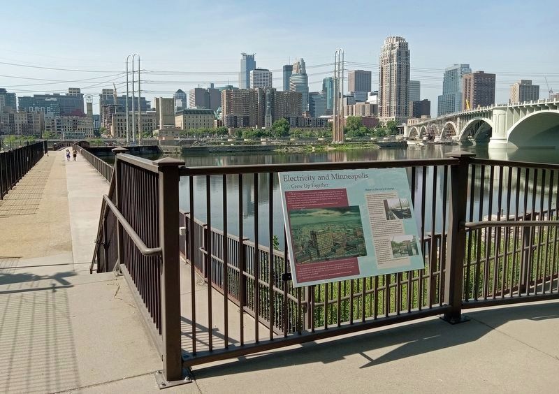 Electricity and Minneapolis Marker at the entrance to Water Power Park. Click for full size. Electricity and Minneapolis Marker at the entrance to Water Power Park image. Click for full size.