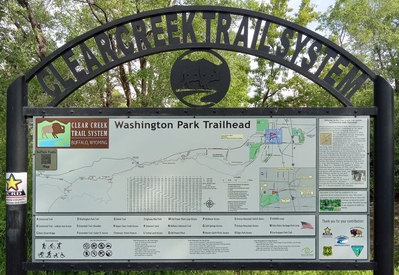 Washington Park Trailhead sign, with historical section in upper right image. Click for full size.