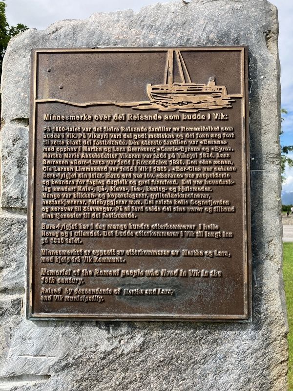 Minnesmerke over den Reisande som budde i Vik: Marker image. Click for full size.