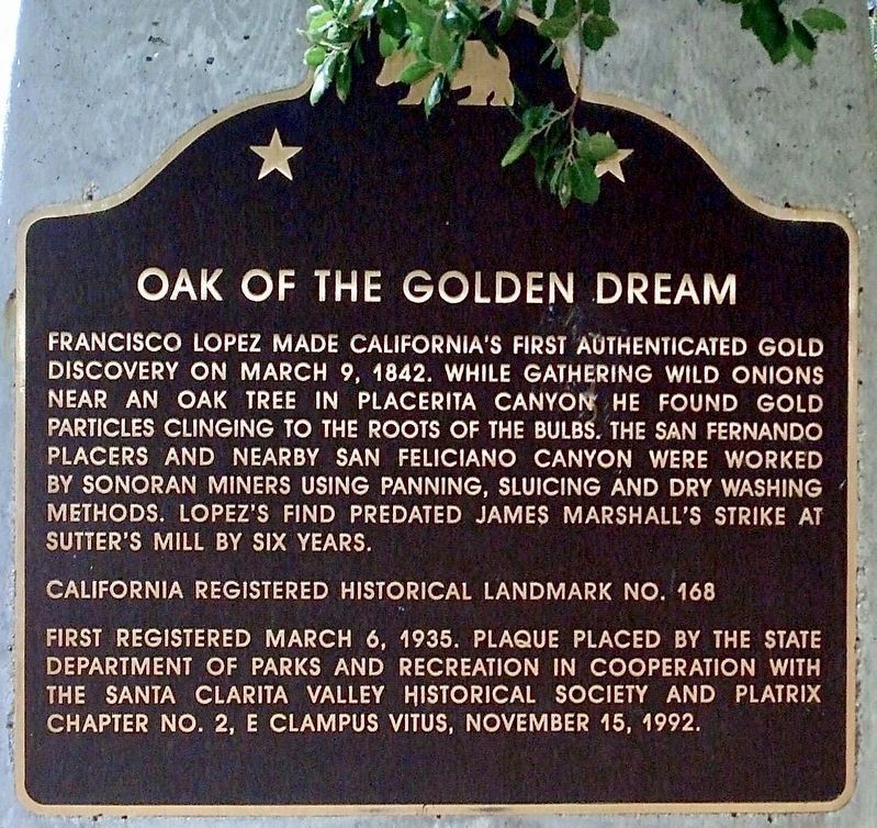 Oak of the Golden Dream Marker. Click for full size. Oak of the Golden Dream Marker image. Click for full size.