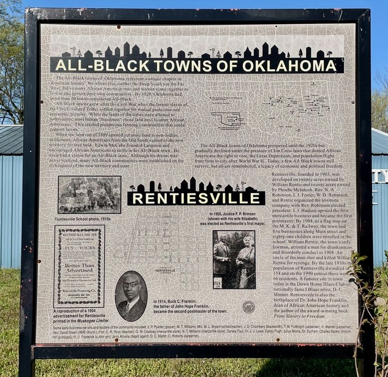 All-Black Towns of Oklahoma / Rentiesville Marker image. Click for full size.