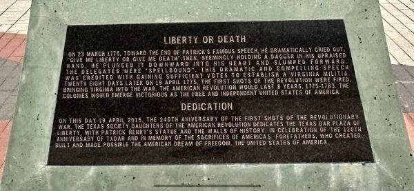 TXDARS Plaza of Liberty & Patrick Henry Statue Marker image. Click for full size.