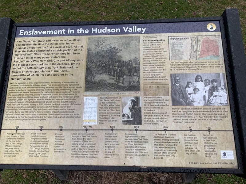 Enslavement In The Hudson Valley Marker image. Click for full size.