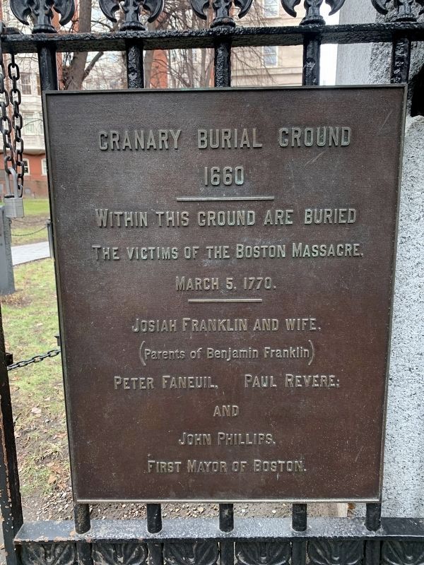Granary Burial Ground Marker. Click for full size. Granary Burial Ground Marker image. Click for full size.