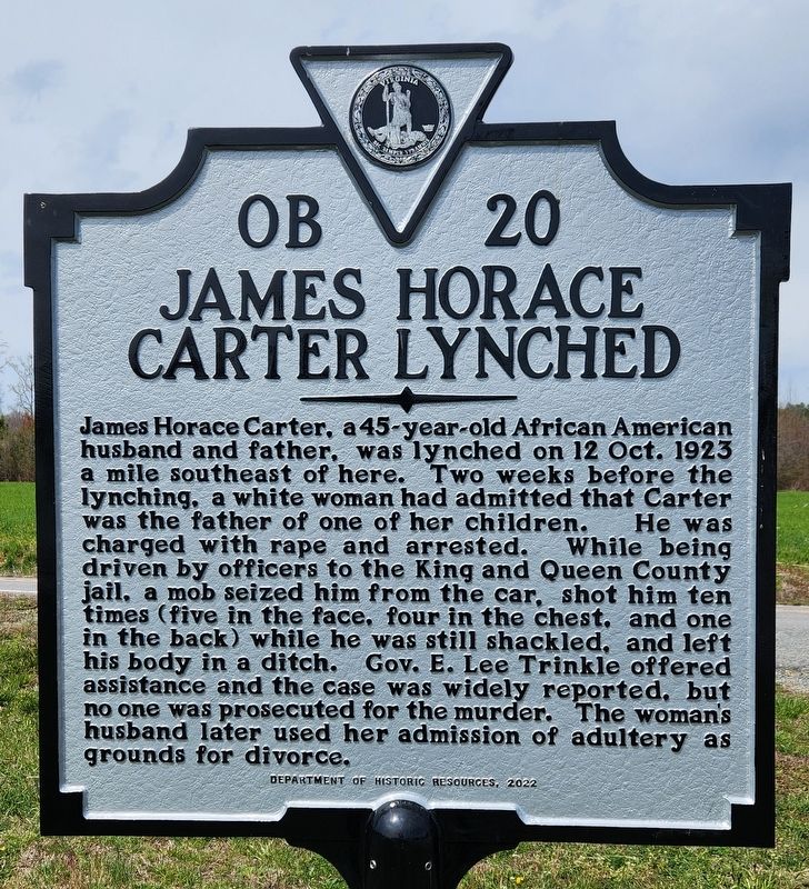 James Horace Carter Lynched Marker image. Click for full size.