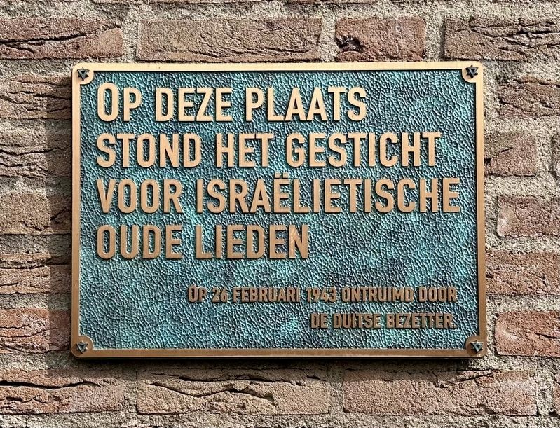 Isralietisch Oudeliedengesticht / Jewish Old Age Home Marker image. Click for full size.