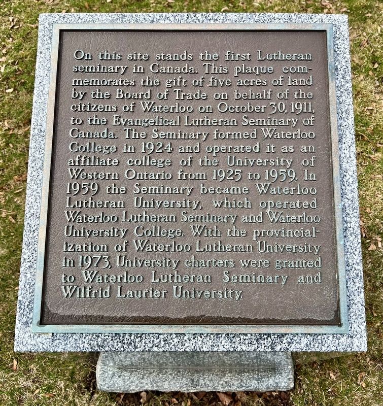 The First Lutheran Seminary in Canada Marker image. Click for full size.