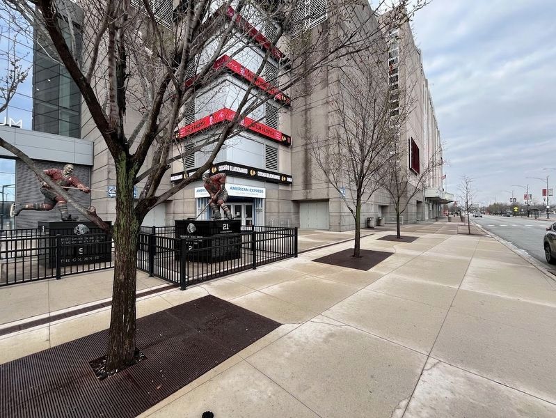 Mikita and Hull statues, and the United Center entrance image. Click for full size.