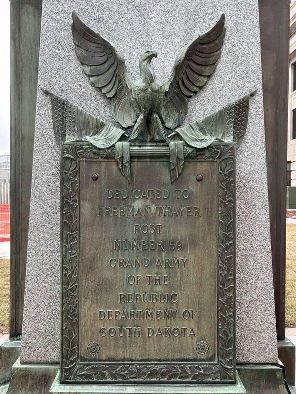 Dedicated to Freeman Thayer Post Number 59 Monument, north side image. Click for full size.