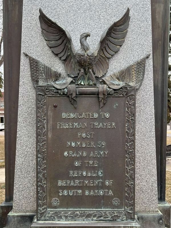 Dedicated to Freeman Thayer Post Number 59 Monument, south side image. Click for full size.