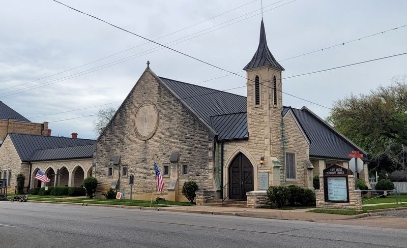 The view of the First United Methodist Church of Columbus and Marker from across the street image. Click for full size.