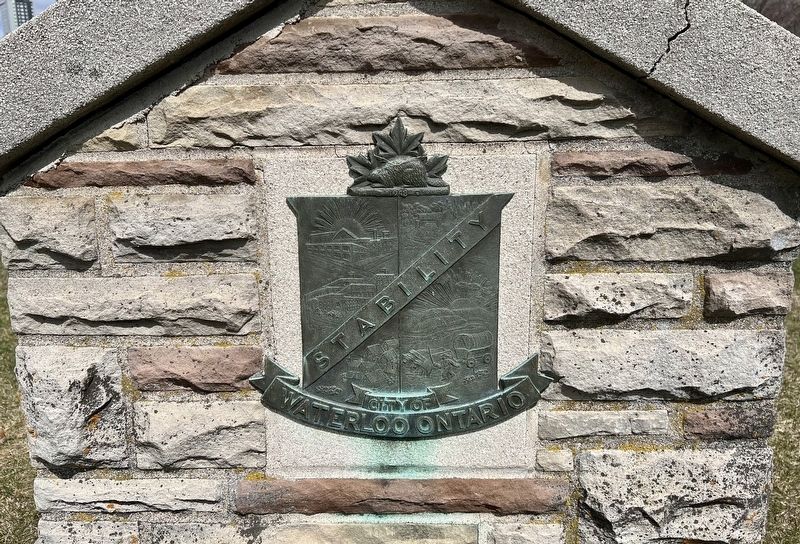 Coat of Arms of Waterloo, on the the north side of the marker cairn image. Click for full size.