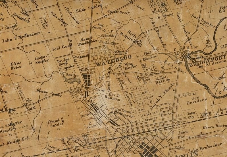 The Village of Waterloo, on a map of Waterloo County, 1861 image. Click for full size.