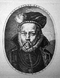 Tycho Brahe with metal insert over his nose. image. Click for full size.