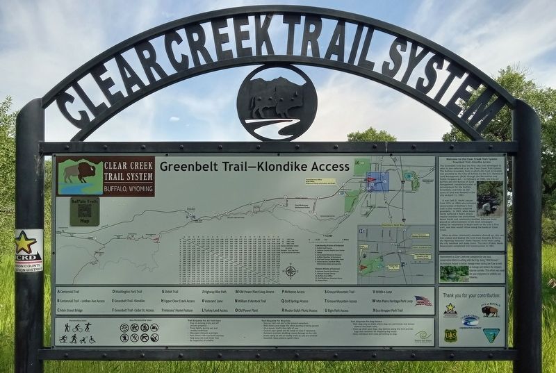Greenbelt Trail�Klondike Access sign, with historical section in upper right image. Click for full size.