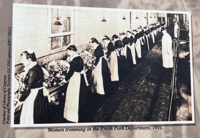 "Women trimming in the Fresh Pork Department, 1911 image. Click for full size.