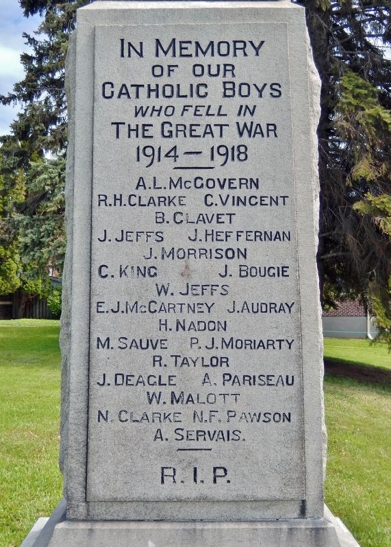In Memory of Our Catholic Boys Who Fell in the Great War Marker image. Click for full size.