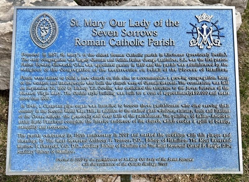 St. Mary Our Lady of the Seven Sorrows Roman Catholic Parish Marker. Click for full size. St. Mary Our Lady of the Seven Sorrows Roman Catholic Parish Marker image. Click for full size.