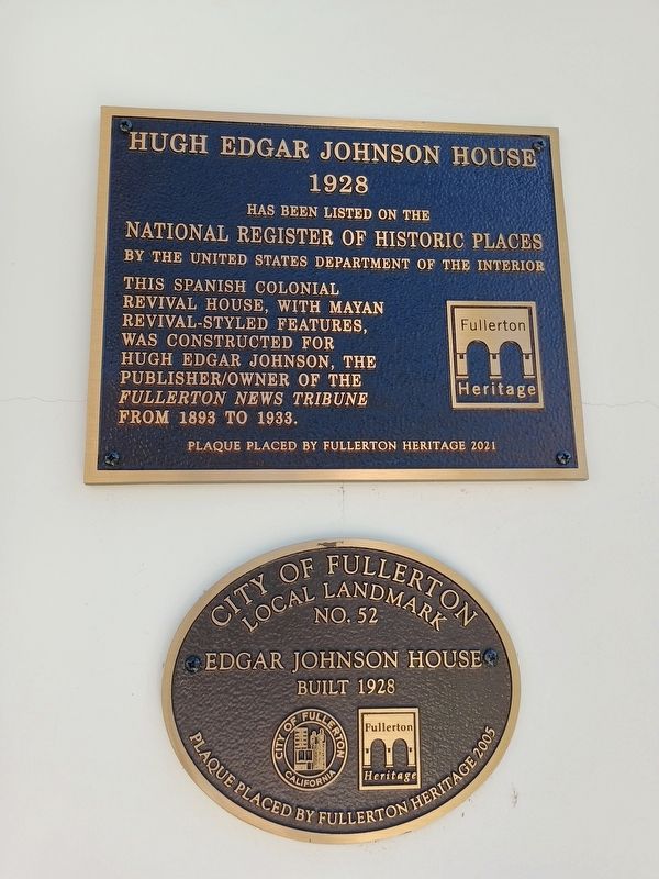 Hugh Edgar Johnson House Marker image. Click for full size.