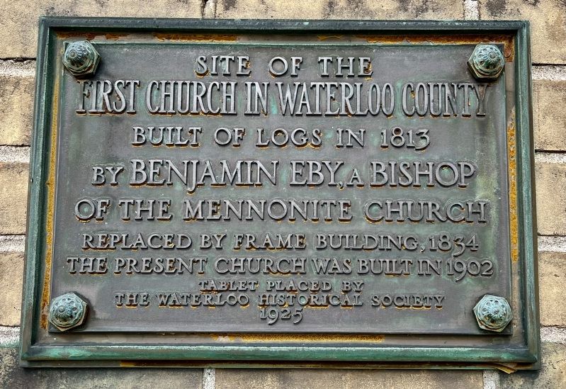 Site of the First Church in Waterloo County Marker image. Click for full size.