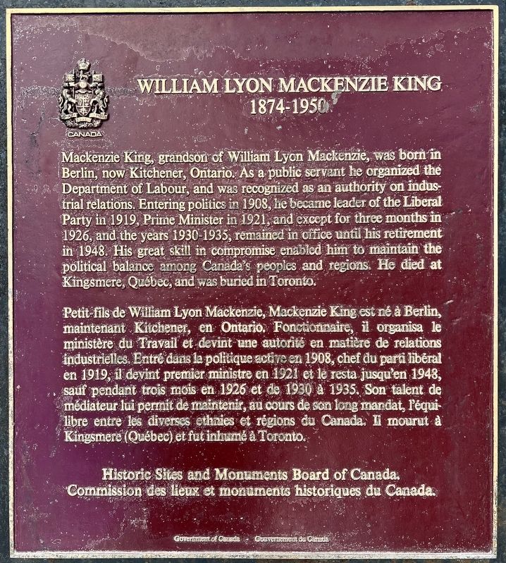 William Lyon Mackenzie King Marker image. Click for full size.