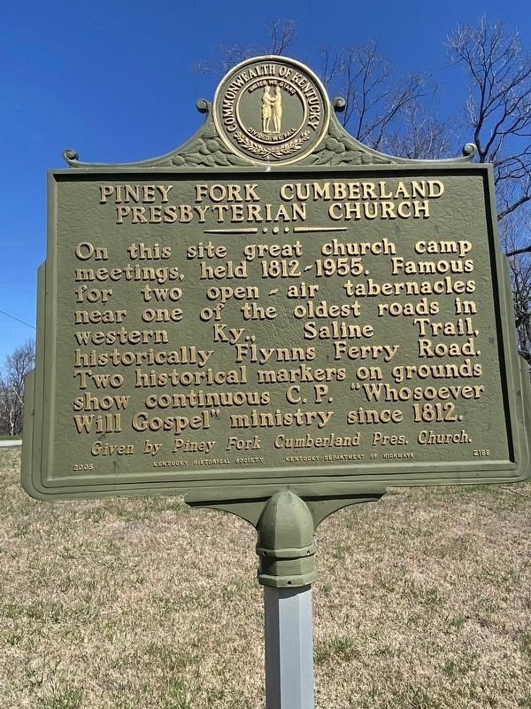 Piney Fork Cumberland Presbyterian Church Marker - Reverse Side image. Click for full size.