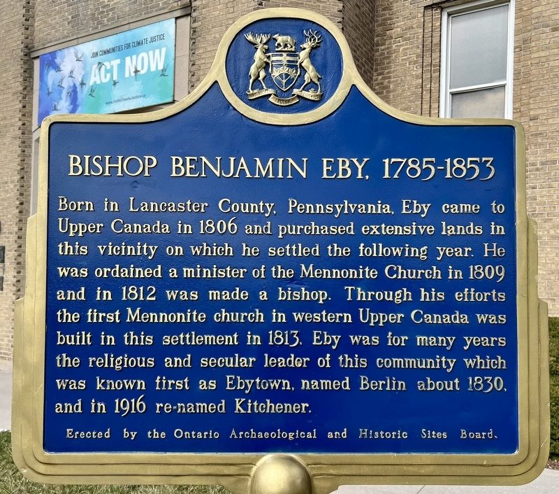 Bishop Benjamin Eby Marker image. Click for full size.