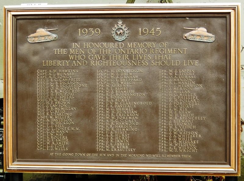 In Honoured Memory of the Men of the Ontario Regiment Marker image. Click for full size.