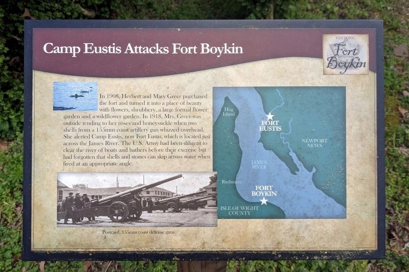 Camp Eustis Attacks Fort Boykin Marker image. Click for full size.