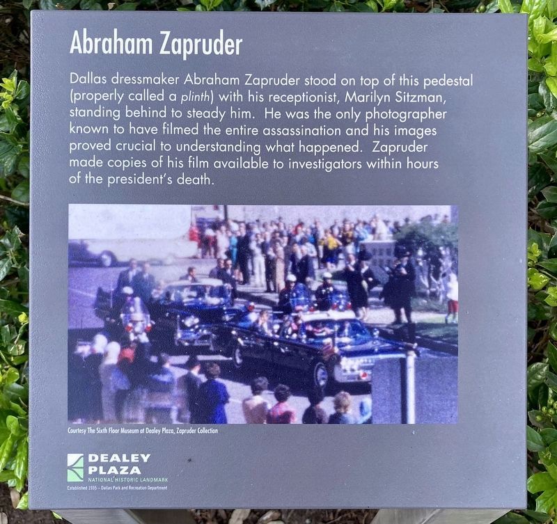 Abraham Zapruder Marker. Click for full size. Abraham Zapruder Marker image. Click for full size.