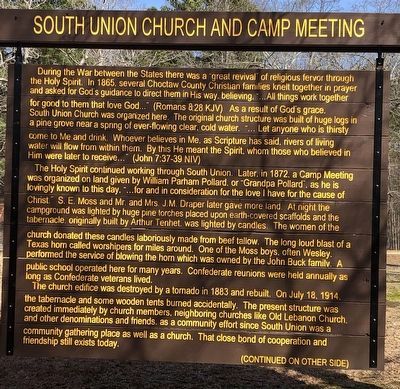 South Union Church and Camp Meeting Marker, Side One. Click for full size. South Union Church and Camp Meeting Marker, Side One image. Click for full size.
