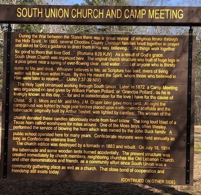 South Union Church and Camp Meeting Marker, Side One image. Click for full size.