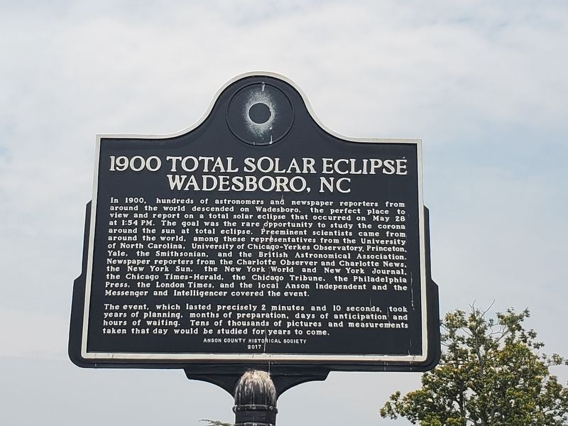 1900 Total Solar Eclipse Wadesboro Marker. Click for full size. 1900 Total Solar Eclipse Wadesboro Marker image. Click for full size.