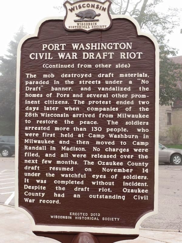 Port Washington Civil War Draft Riot Marker Reverse image. Click for full size.