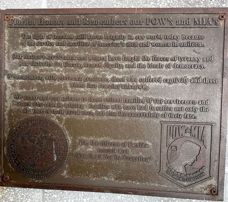 Florida Honors and Remembers our POW’s and MIA’s Marker. Click for full size. Florida Honors and Remembers our POW’s and MIA’s Marker image. Click for full size.