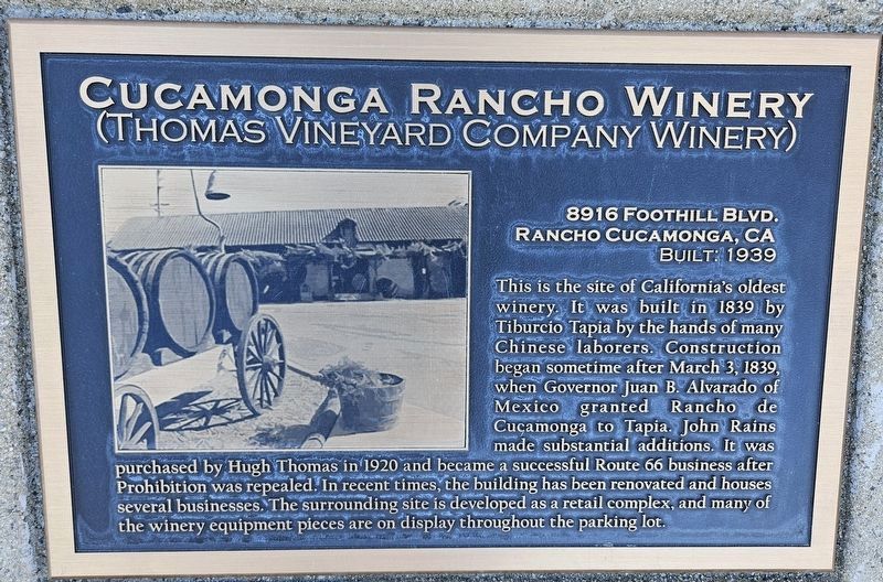 Cucamonga Rancho Winery Marker image. Click for full size.