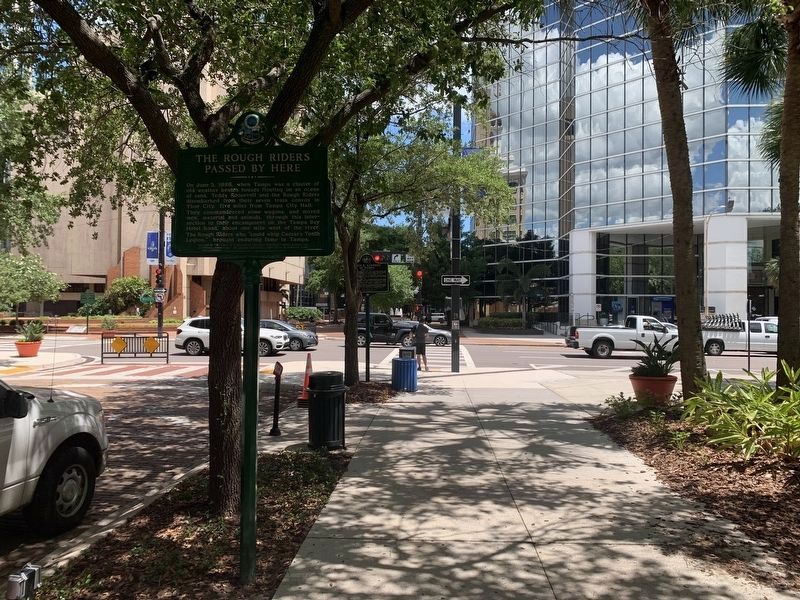 The Rough Riders Passed By Here Marker at new location. Click for full size. The Rough Riders Passed By Here Marker at new location image. Click for full size.