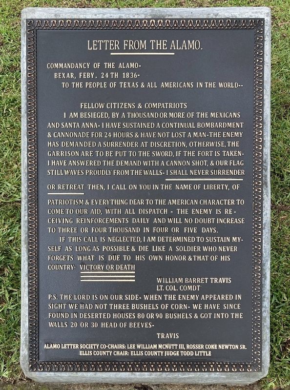 Letter From The Alamo Marker image. Click for full size.
