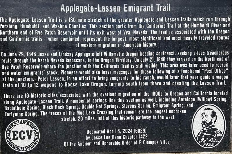 Applegate-Lassen Emigrant Trail Marker image. Click for full size.
