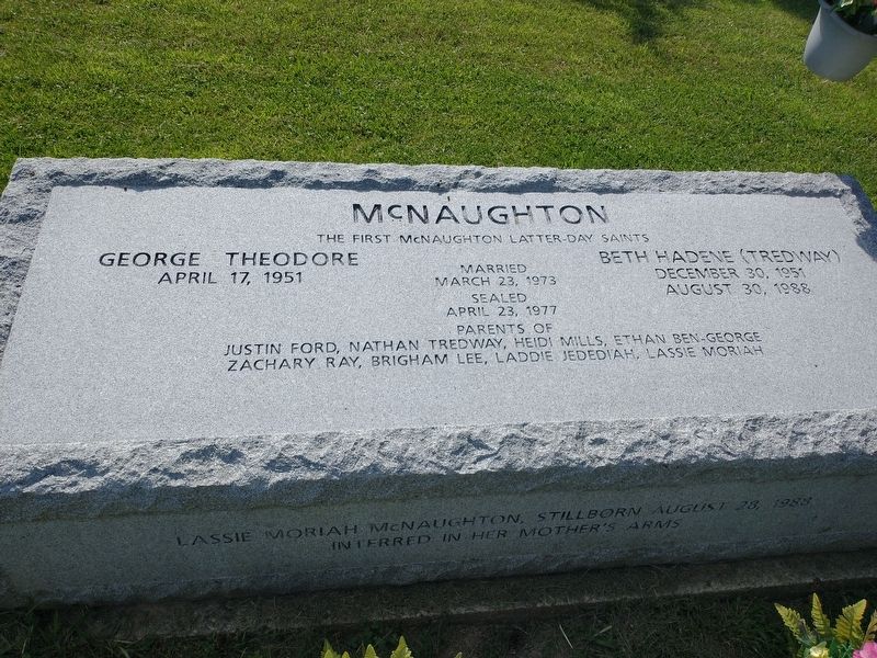 Beth Hadene (Tredway) McNaughton Marker. Click for full size. Beth Hadene (Tredway) McNaughton Marker image. Click for full size.