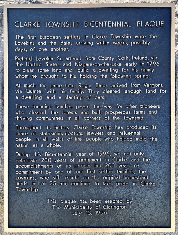 Clarke Township Bicentennial Plaque Marker image. Click for full size.