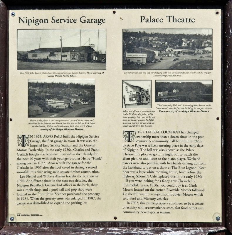 Nipigon Service Garage / Palace Theatre Marker image. Click for full size.