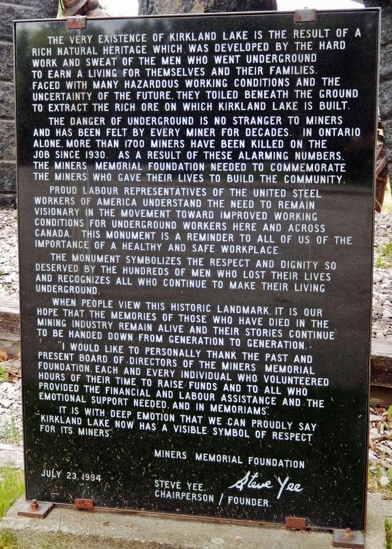 Kirkland Lake Miners Memorial. Click for full size. Kirkland Lake Miners Memorial image. Click for full size.