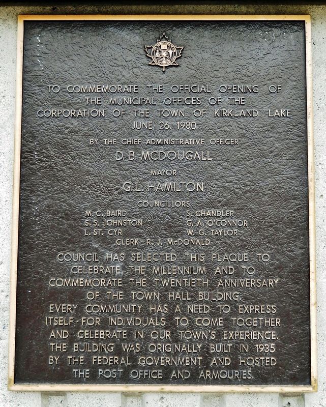 Kirkland Lake Municipal Office Marker. Click for full size. Kirkland Lake Municipal Office Marker image. Click for full size.