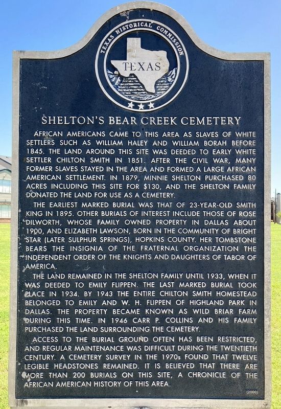 Shelton�s Bear Creek Cemetery Marker image. Click for full size.