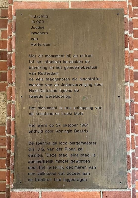 Monument Voor Joodse Oorlogslachtoffers / Jewish War Victims Memorial Marker. Click for full size. Monument Voor Joodse Oorlogslachtoffers / Jewish War Victims Memorial Marker image. Click for full size.