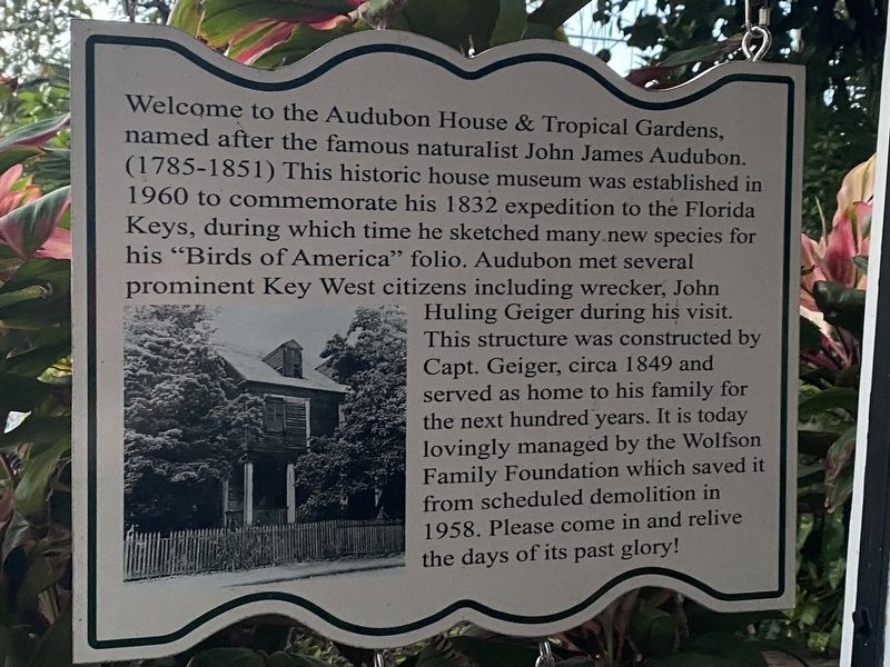 Audubon House and Tropical Gardens Marker image. Click for full size.