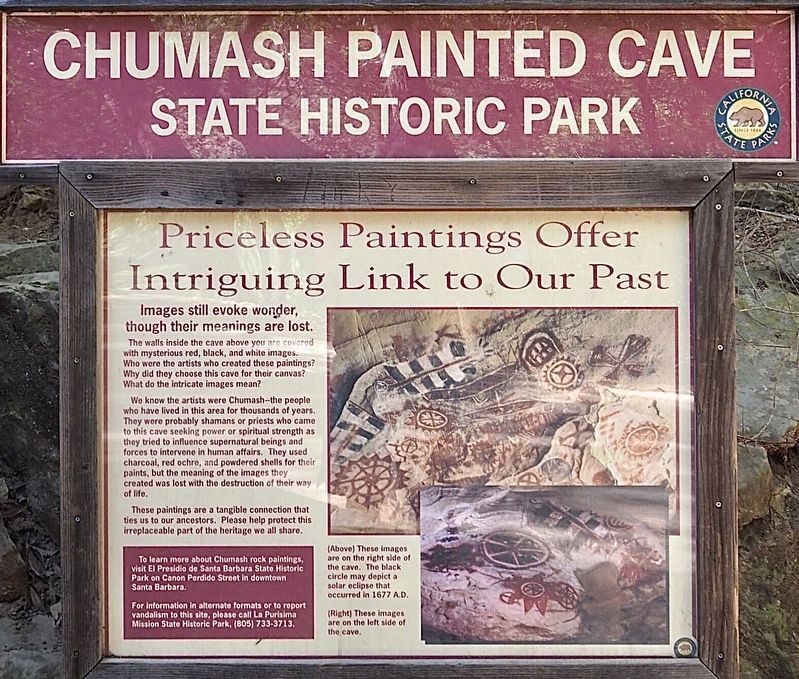 Chumash Painted Cave Marker. Click for full size. Chumash Painted Cave Marker image. Click for full size.