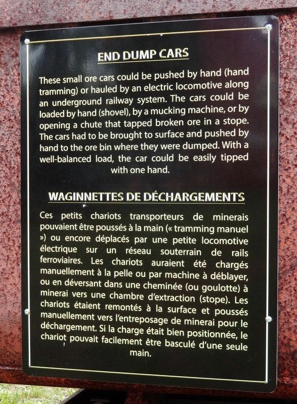 End Dump Cars / Waginnettes de déchargements Marker. Click for full size. End Dump Cars / Waginnettes de déchargements Marker image. Click for full size.