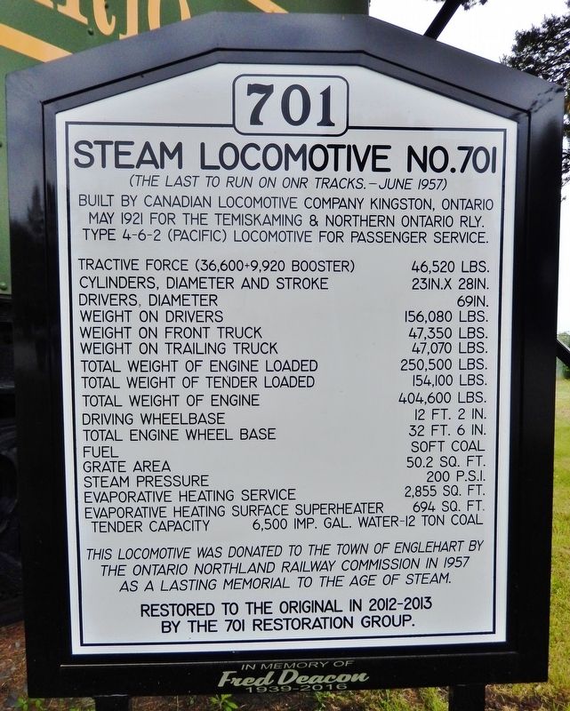 Steam Locomotive No. 701 Marker image. Click for full size.